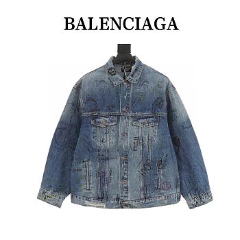 Chaqueta Denim Lavada con Grafitis Pintados a Mano Balenciaga Balenciaga Hand-Painted Graffiti Washed Denim Jacket