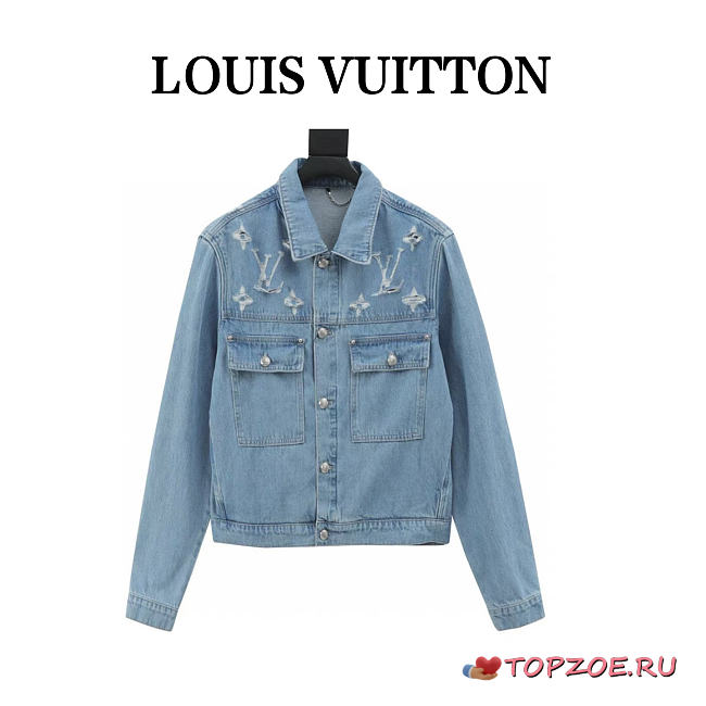 Chaqueta Denim Lavada con Efecto Roto Monograma Louis Vuitton Louis Vuitton Monogram Distressed Washed Denim Jacket - 1