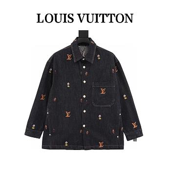 Sobrecamisa Vaquera con Bordados Monogram y Personajes Louis Vuitton Louis Vuitton Monogram Character Embroidered Denim Overshirt