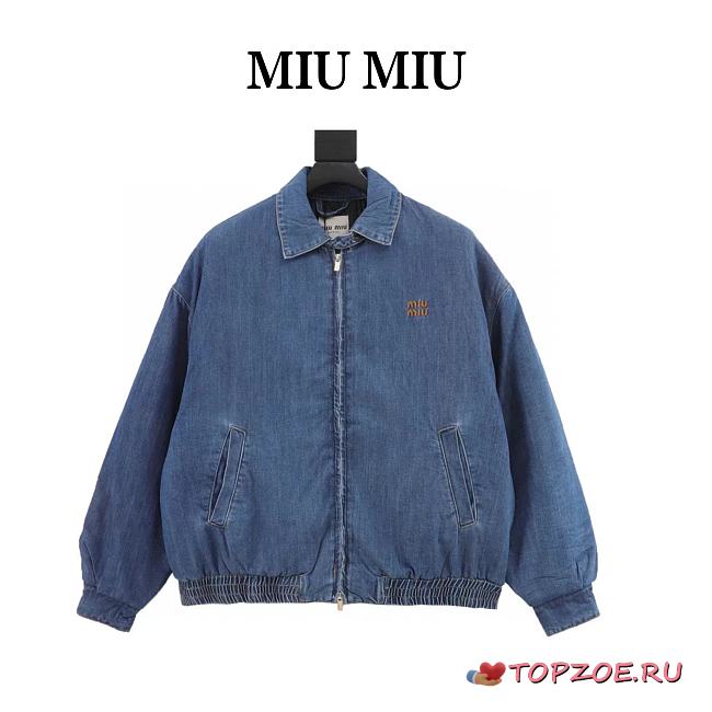 Chaqueta Acolchada de Denim Miu Miu con Logo Bordado Miu Miu Embroidered Logo Padded Denim Jacket - 1