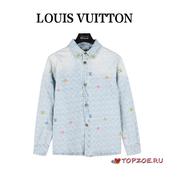 Camisa de Manga Larga Denim Louis Vuitton Monogram Craggy Louis Vuitton Monogram Craggy Denim Long-Sleeved Shirt - 1